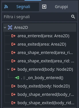 Segnali dei nodi in Godot